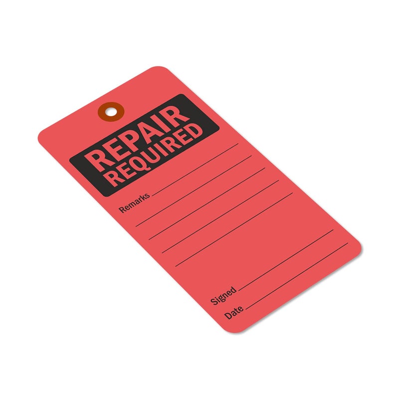 SmartSign Repair Required Tags | 5 3/4" x 3" Fluorescent 13pt Cardstock Red Color Pack of 100 - Image 1